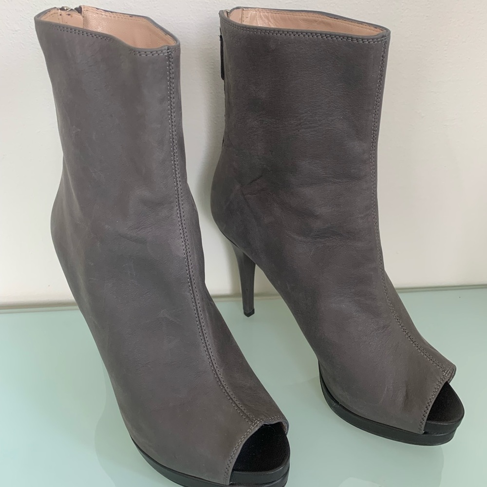 NWT Furla Warm Grey Leather Open Toe Boots EU size 39/US 8.5